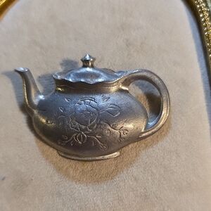Vintage LCD Pewter Teapot Brooch
